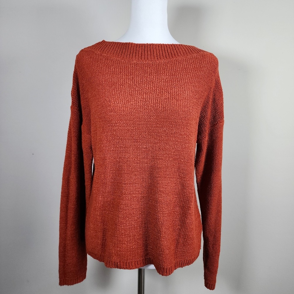 Simons Rust Knit Sweater Womens Medium Fall Boat Neck Long Sleeve Pullover